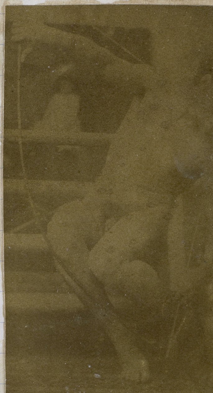 Study of a Male Nude Model, Sitting on a Step, Seen from the Front with Rope and Bow on Lap, in the Studio of Jacques de Lalaing by Jacques Lalaing (attributed to)