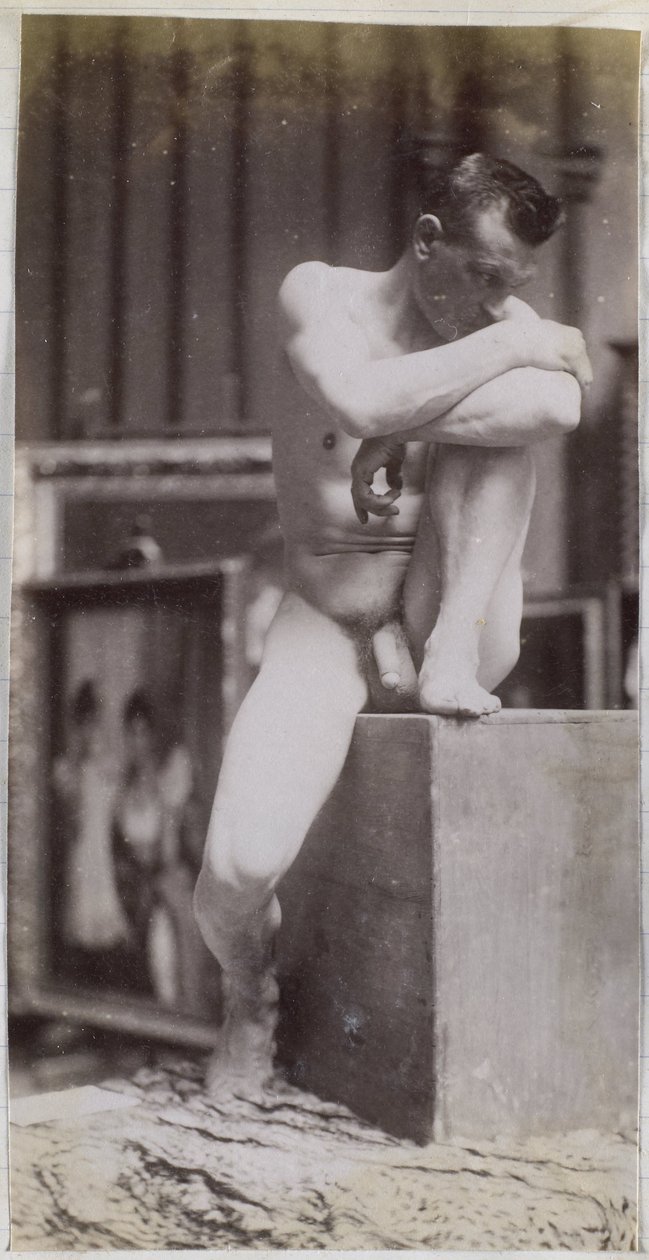 Study of a Sitting Male Nude Model in the Studio of Jacques de Lalaing by Jacques Lalaing (attributed to)