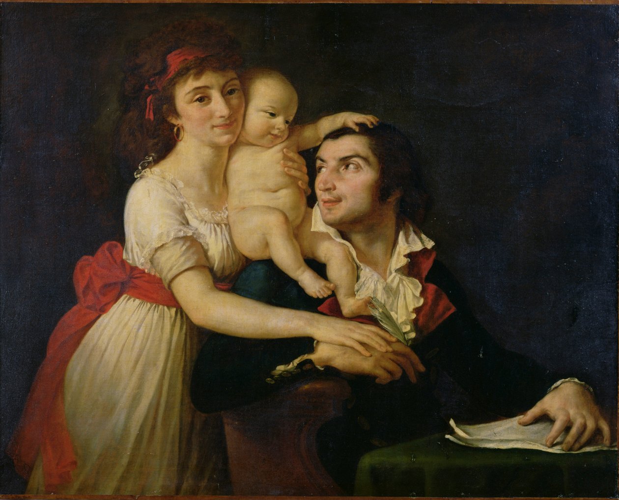 Camille Desmoulins, his wife Lucile, and their son Horace-Camille by Jacques Louis (workshop of) David