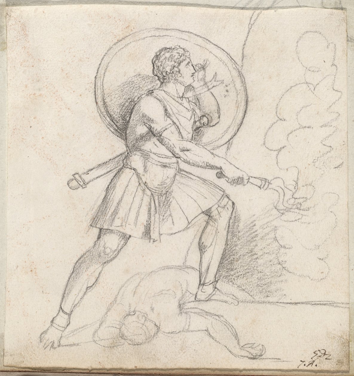 Warrior with a Shield and Torch by Jacques Louis David