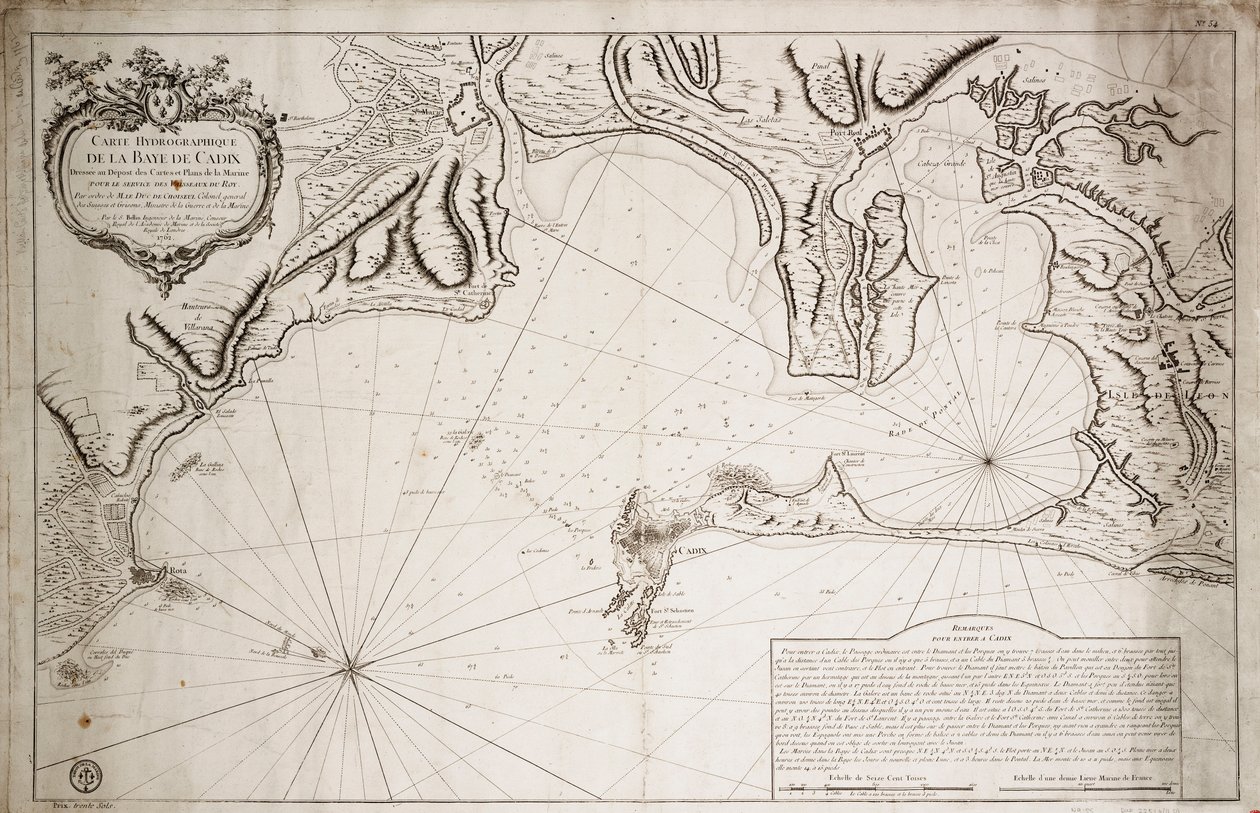 Hydrographic chart of the Bay of Cadiz by Jacques Nicolas Bellin