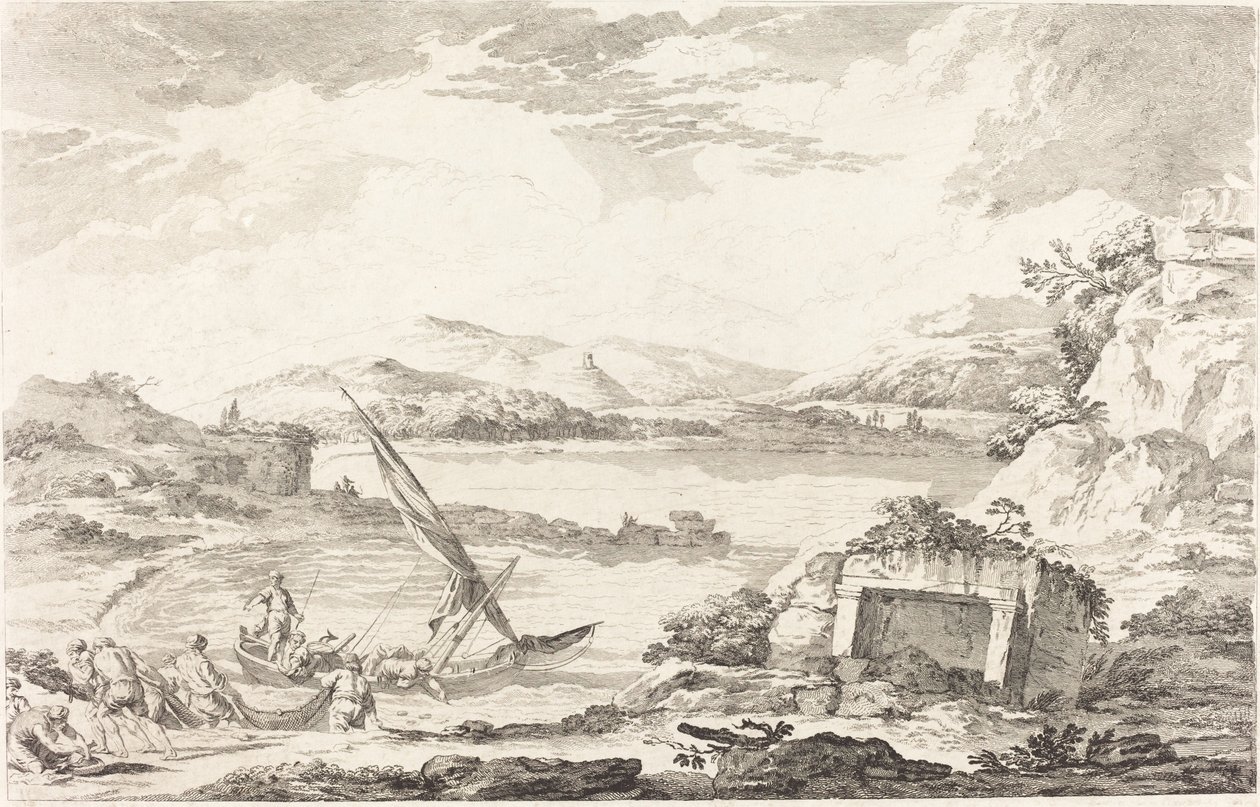 View of the Ancient Port of Phaleron, Athens by Jacques Philippe LeBas after Julien David Le Roy
