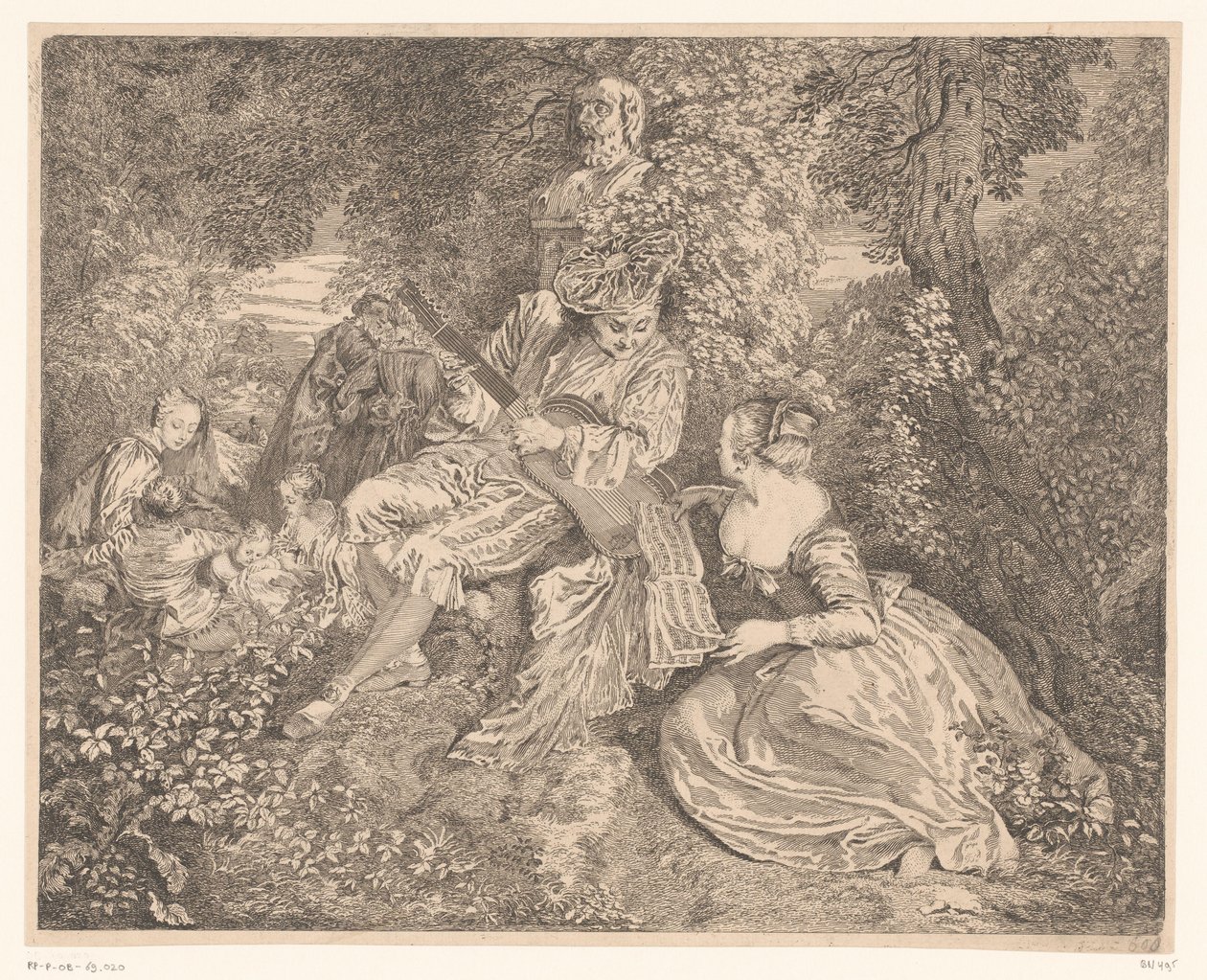 Elegant Company Making Music in a Garden by Jacques Philippe Le Bas