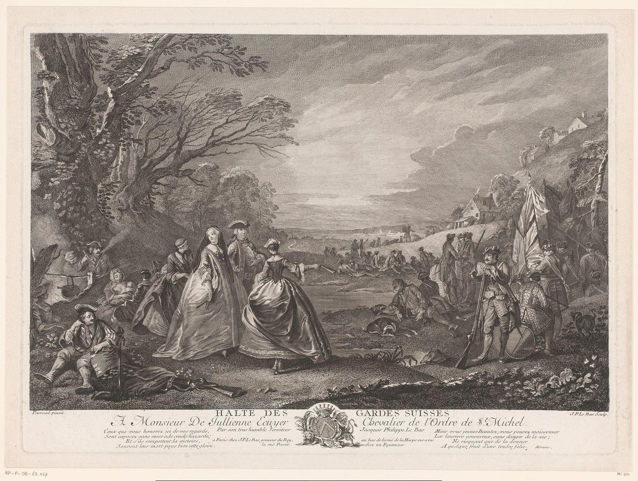 Landscape with Four Figures Visiting a Military Camp by Jacques Philippe Le Bas