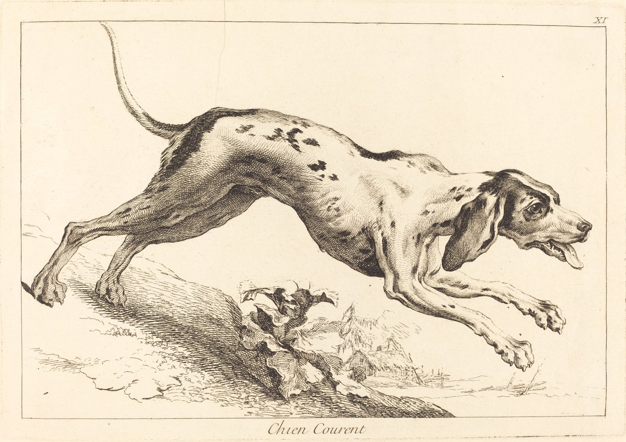 Running Hound by Jacques Philippe Le Bas and Jean Eric Rehn after Jean Baptiste Oudry