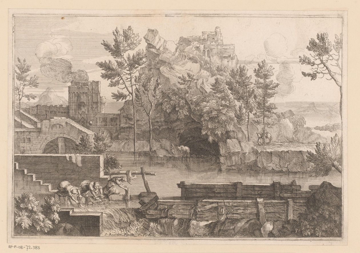 Landscape with Lake and Three Bathing Women by Jacques Prou