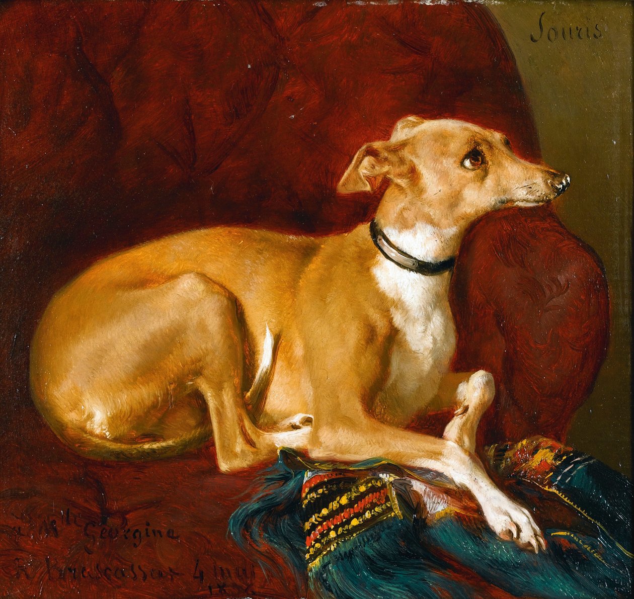 A Greyhound Resting on a Chair by Jacques Raymond Brascassat