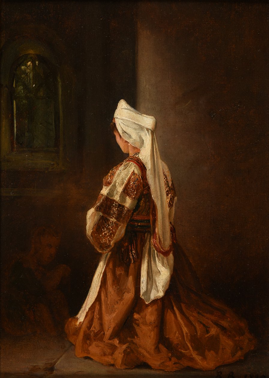 Young Roman Woman Praying in a Church by Jacques Raymond Brascassat