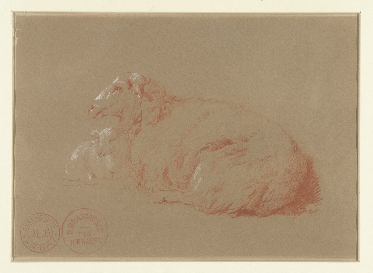 Lying Sheep with Lamb by Jacques Raymond Brascassat