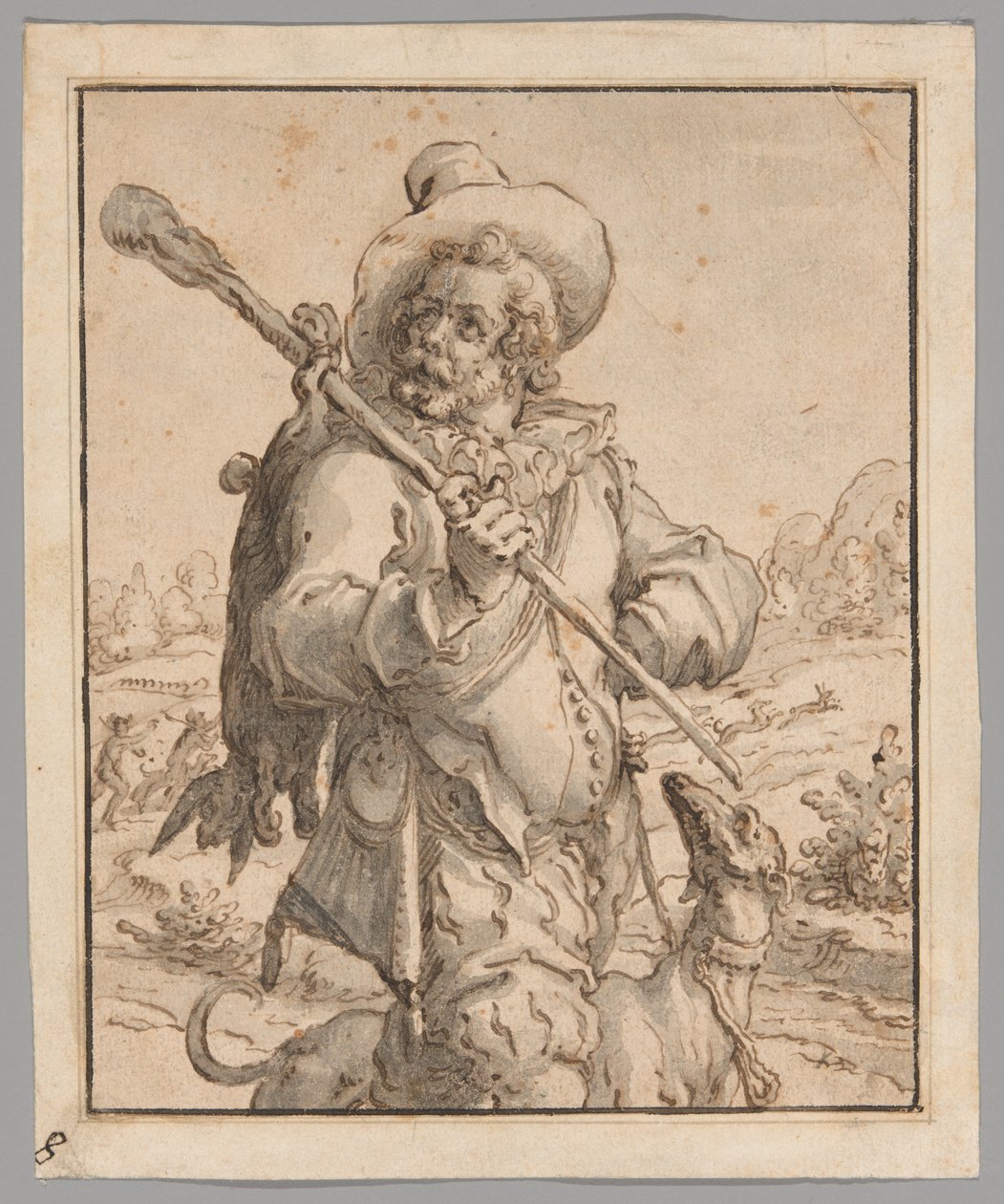 A Huntsman with a Dead Hare and a Dog (Study for "Terra") by Jacques de Gheyn II