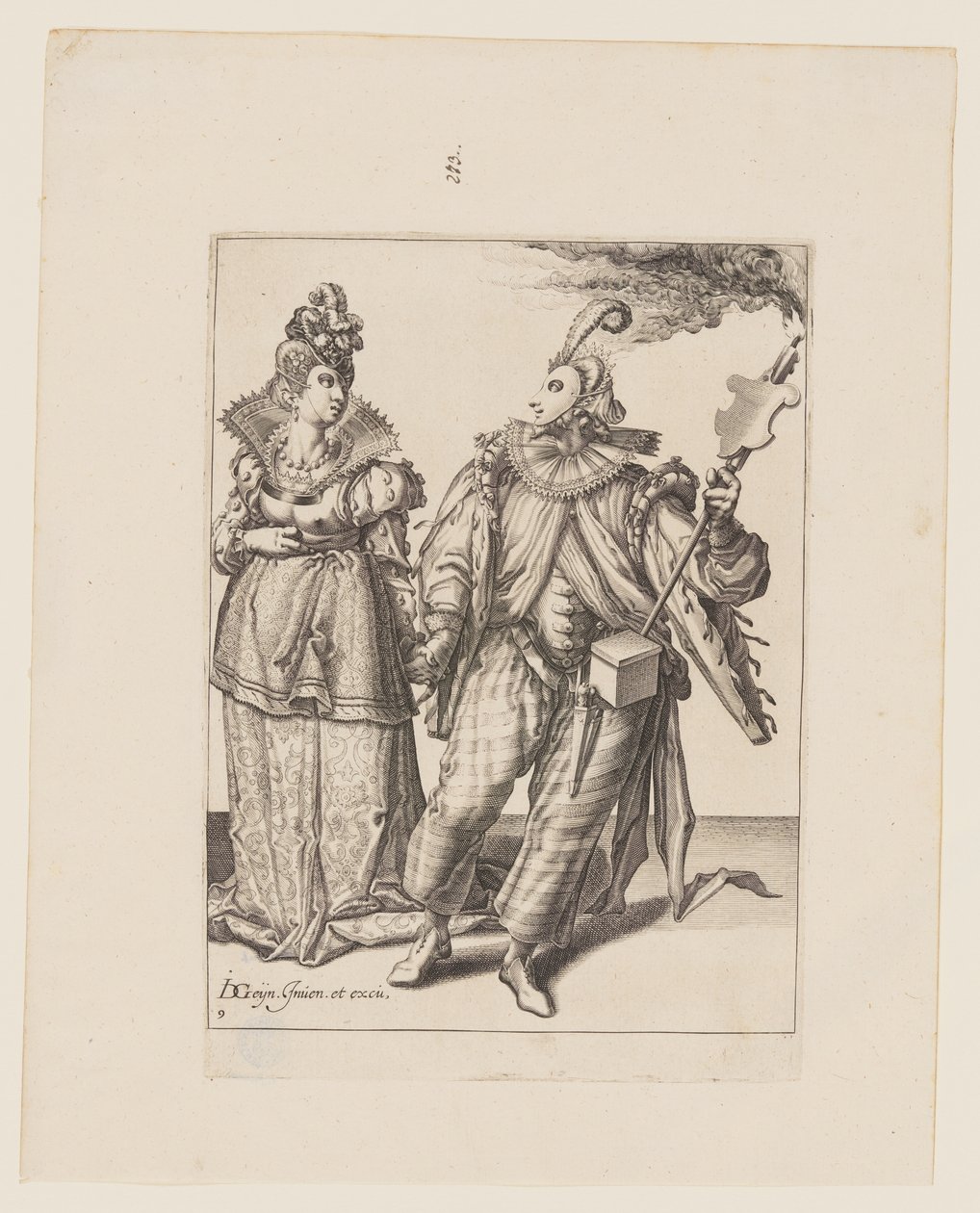 A Woman Led by a Player Holding a Torch, from The Masquerades by Jacques de Gheyn II