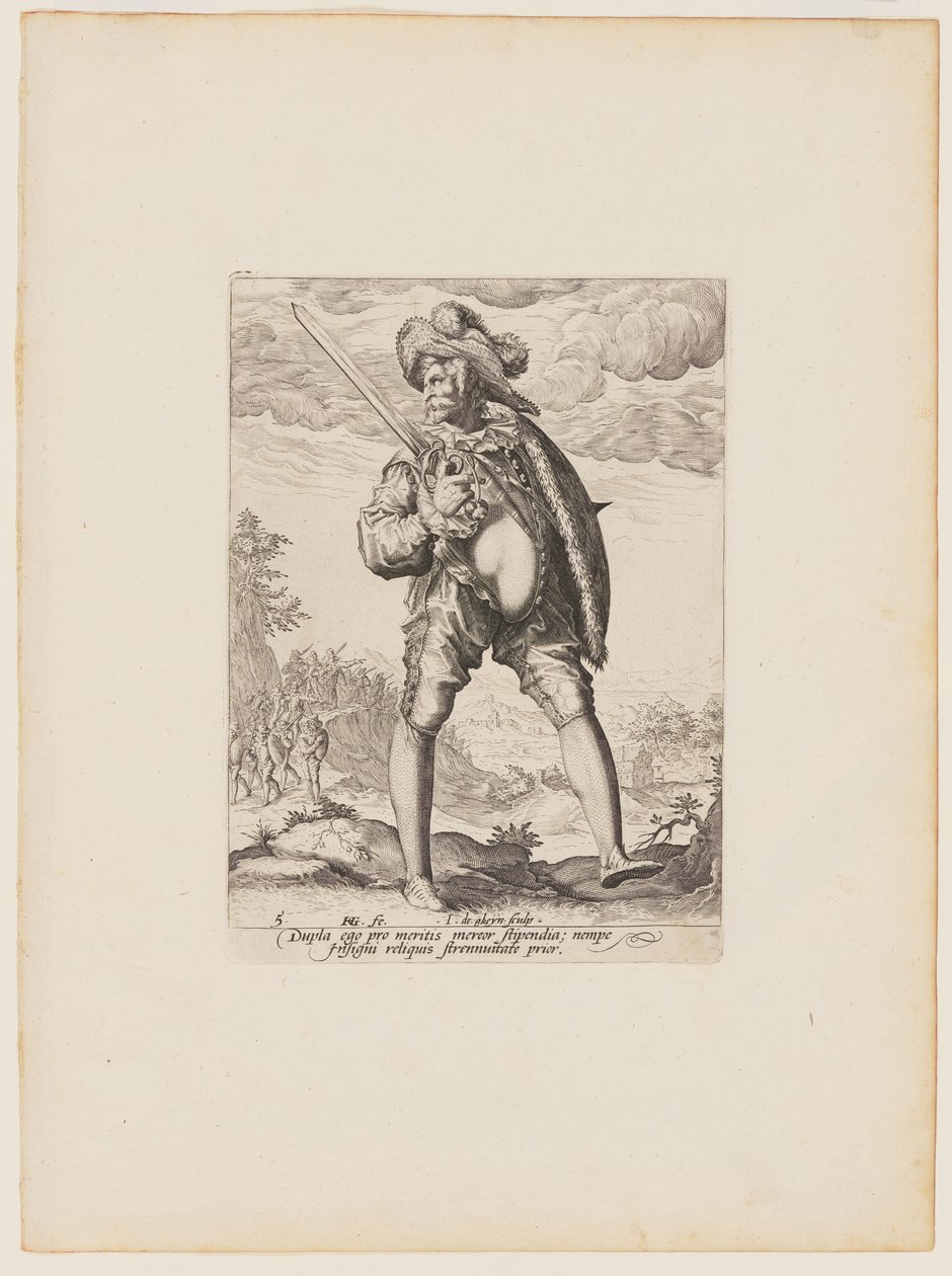 Soldier, Armed with Broadsword and Shield, from Officers and Soldiers of the Bodyguard of Emperor Rudolph II by Jacques de Gheyn II