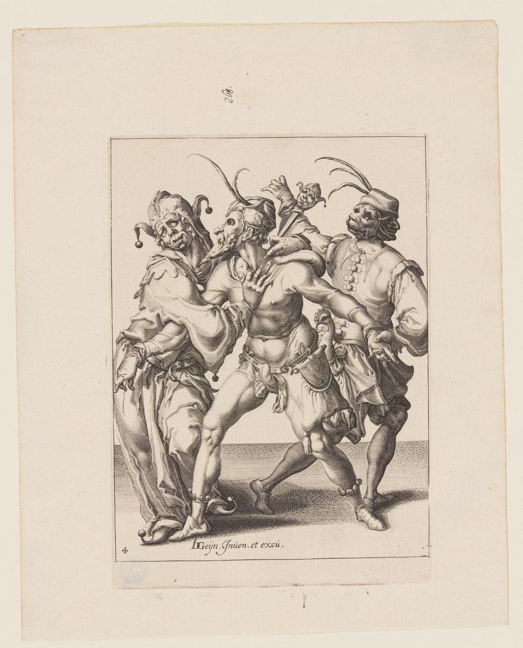Three Dancing Mummers including a Jester, from The Masquerades by Jacques de Gheyn II