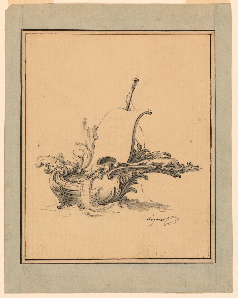 Design for an Escutcheon in Form of Boat with Sail, for Recueil Nouveau de Differens Cartouches, 1734 by Jacques de Lajoüe