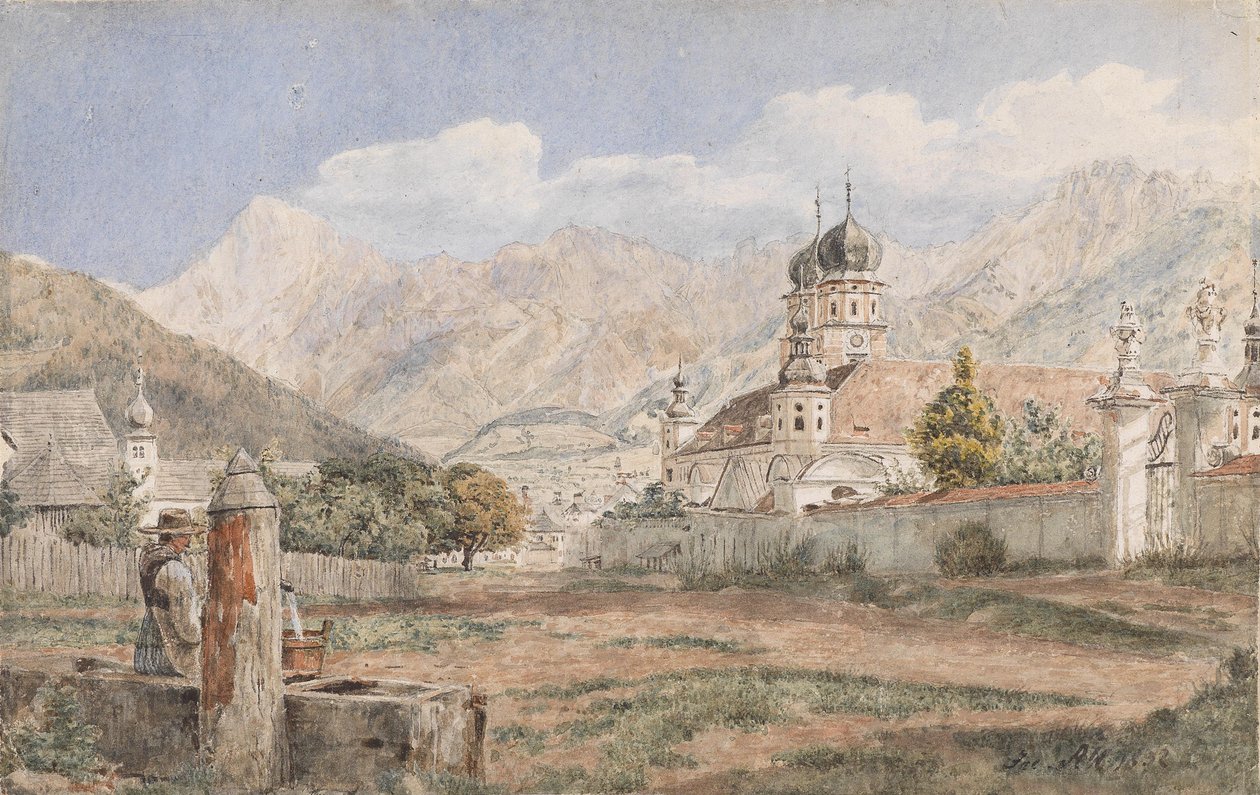 View of Stams Abbey in Tyrol by Jakob Alt