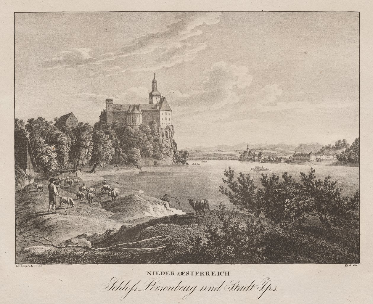 Lower Austria, Persenbeug Castle and City of Ybbs by Jakob Alt