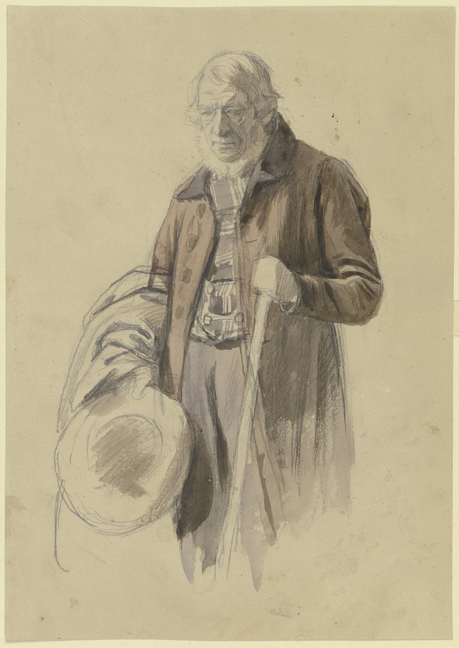 Bearded Man with Hat Removed and Coat Over Arm, Holding a Staff in Left Hand by Jakob Becker