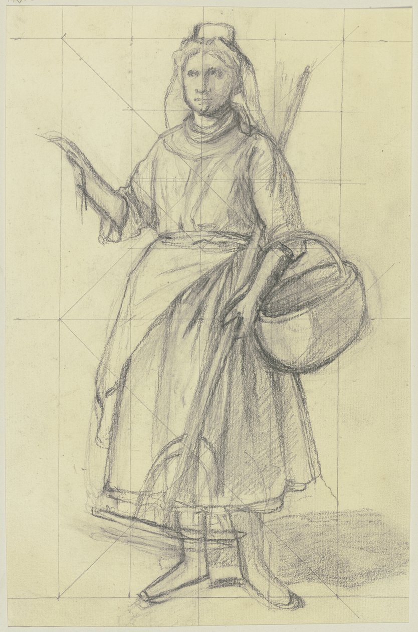 Peasant Girl with Rake and Basket by Jakob Becker
