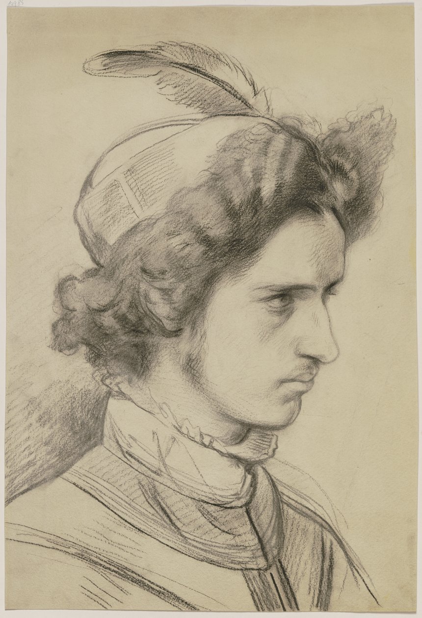 Young Man with a Feathered Hat in Three-Quarter Profile by Jakob Becker