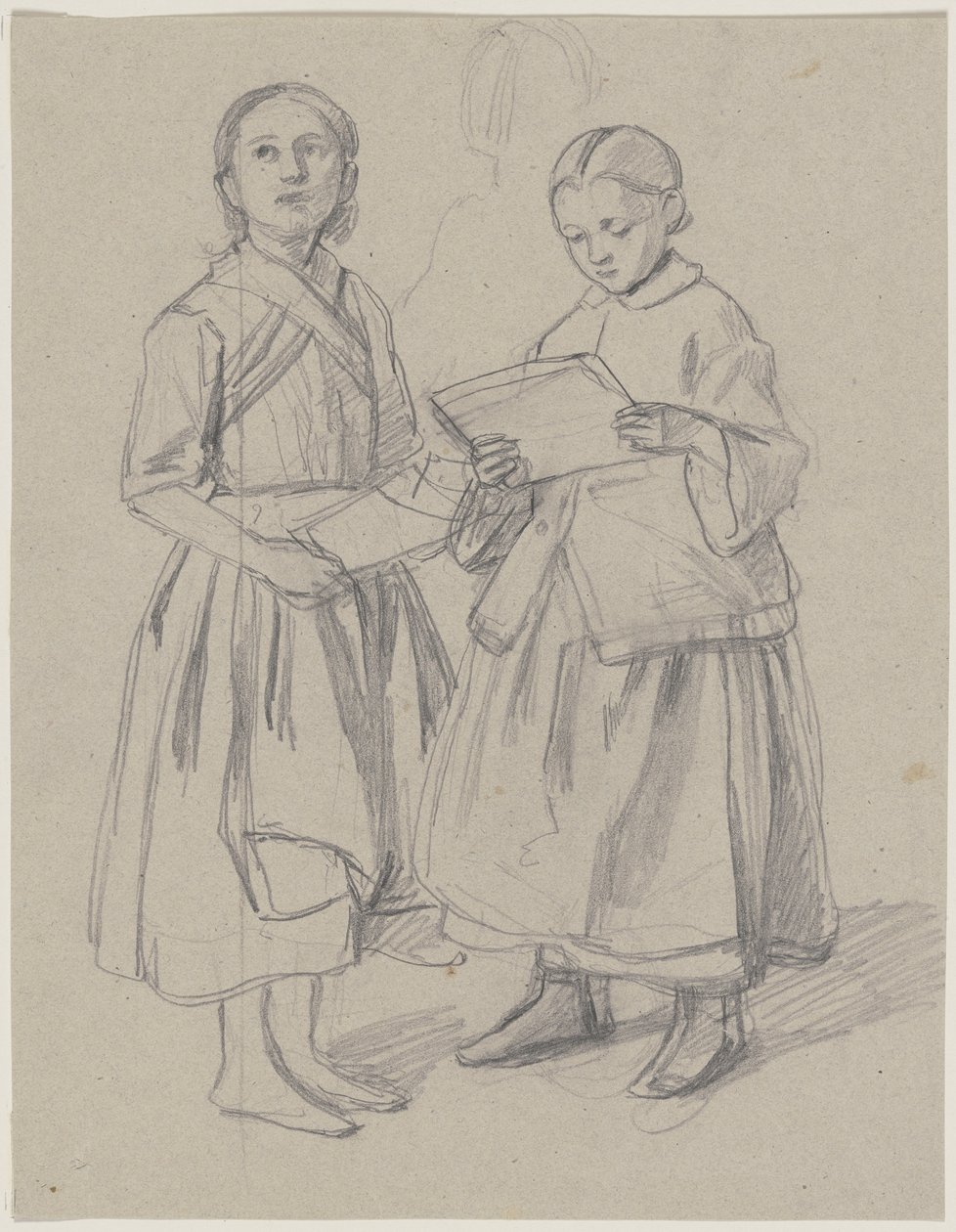 Two Girls Singing from a Music Sheet by Jakob Becker