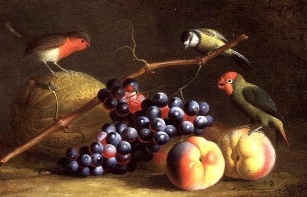 Three Birds with Peaches, Grapes and a Melon by Jakob Bogdani or Bogdany
