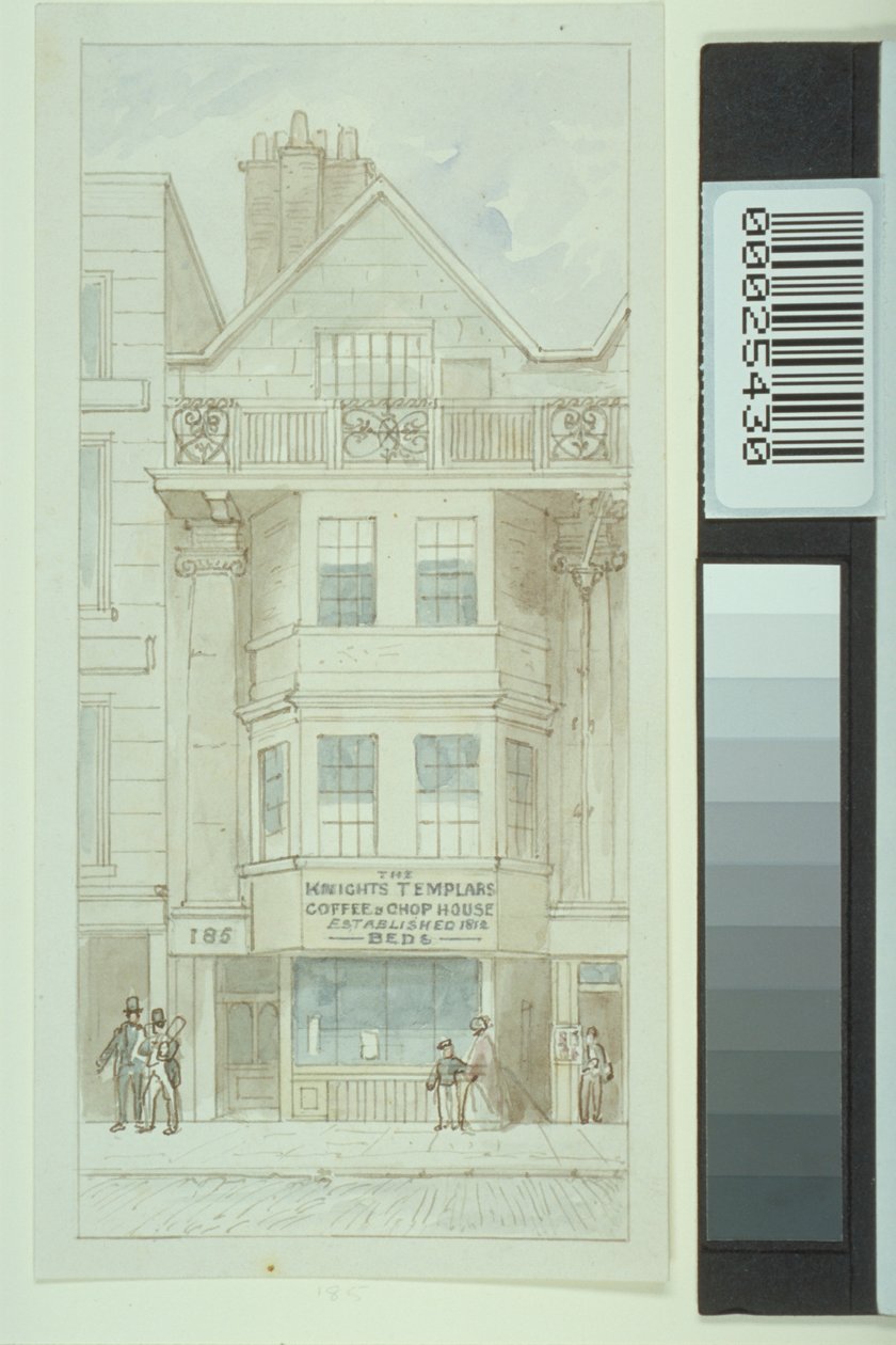View of no. 185 Fleet Street, with figures walking past Knights Templars Coffee and Chop House, c.1820 by James Findlay