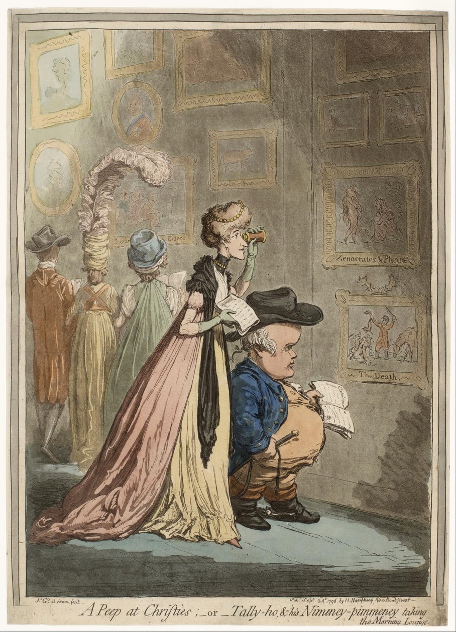 A Peep at Christies; or Tally-ho, and His Nimeney-Pimmeney Taking the Morning Lounge by James Gillray