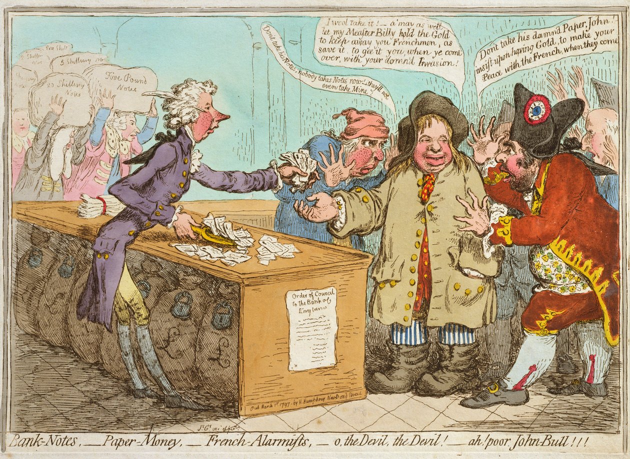 Bank Notes - Paper Money - French Alarmists - ah! poor John Bull! published by Hannah Humphrey in 1797 by James Gillray