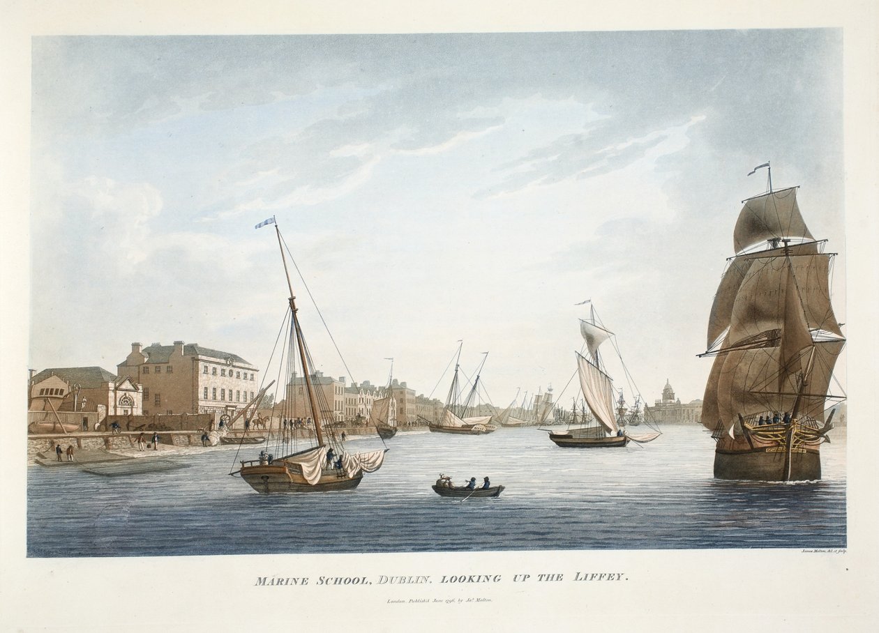 Marine School, Dublin, looking up the Liffey, 1796 by James Malton