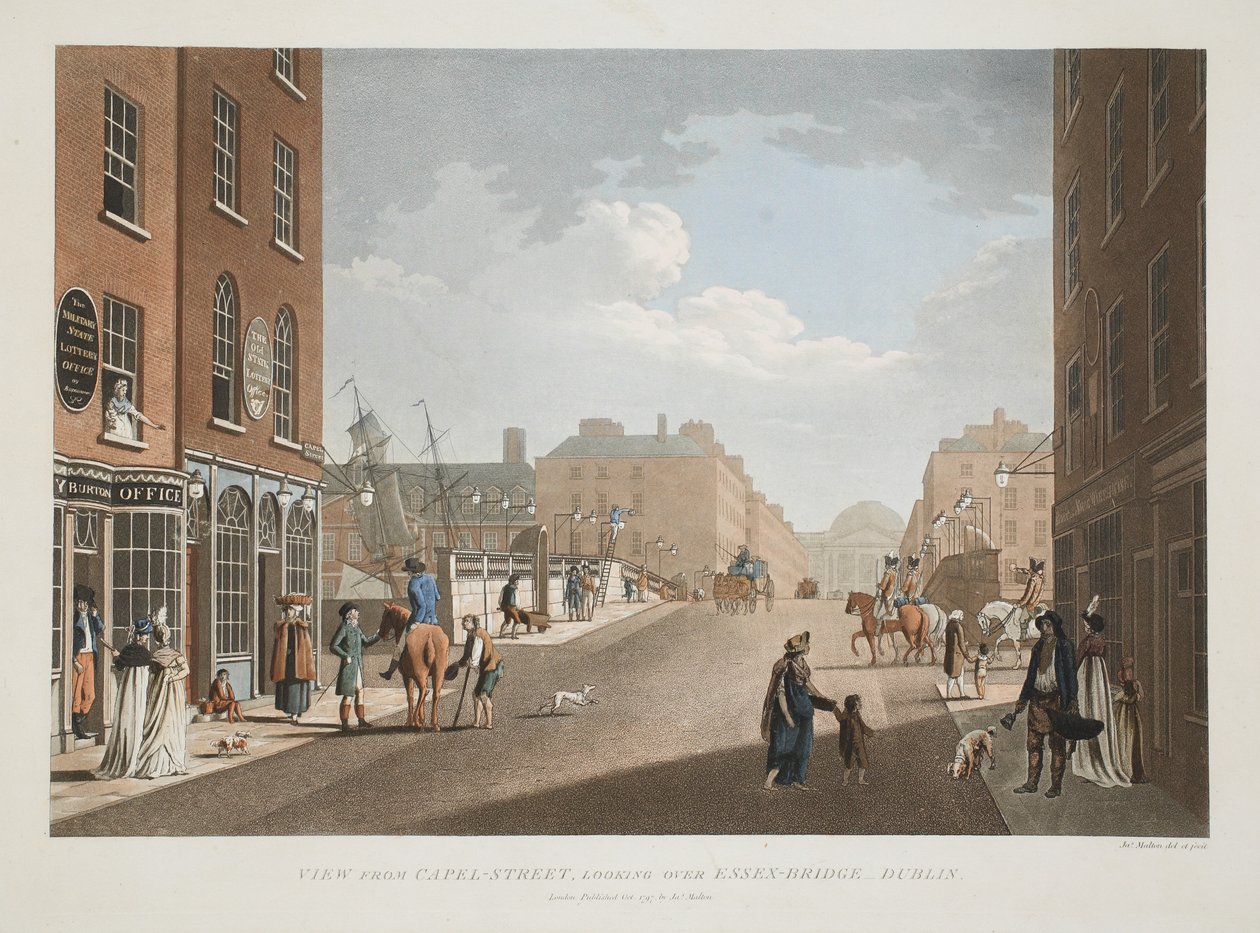 View from Capel-Street, looking over Essex-Bridge, Dublin, 1797 by James Malton