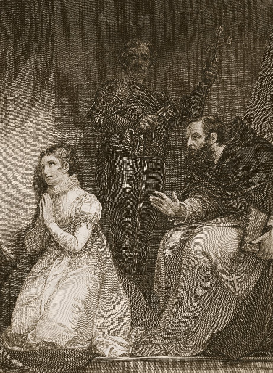 Feckenham by order of the Queen visits Lady J. Grey in the tower, engraved by W. Bromley, illustration from David Hume