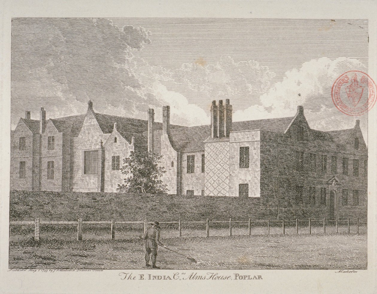 View of the East India Company Almshouses in Poplar by James Peller Malcolm