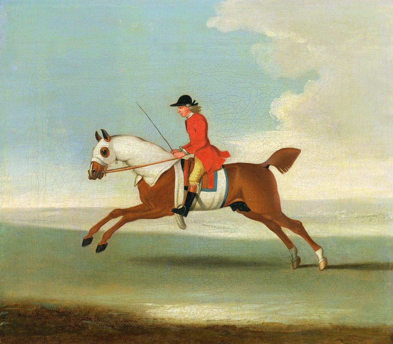 Galloping Racehorse and mounted Jockey in Red by James Seymour