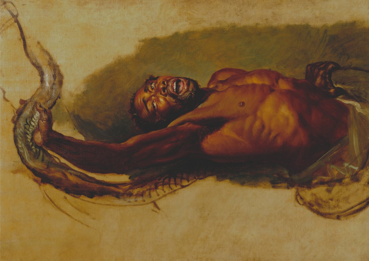 Man Struggling with a Boa Constrictor, Study for Liboya Serpent Seizing its Prey by James Ward