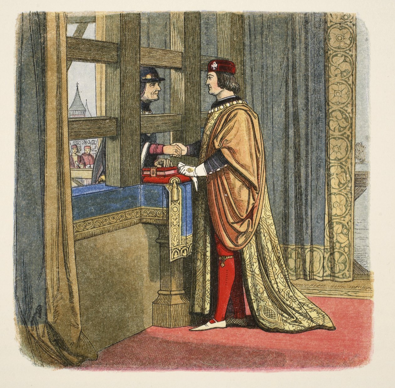 Meeting of Edward IV and Louis XI of France at Pecquigny, 29 August 1475, from A Chronicle of England BC 55 to AD 1485, pub. London, 1863 by James William Edmund Doyle