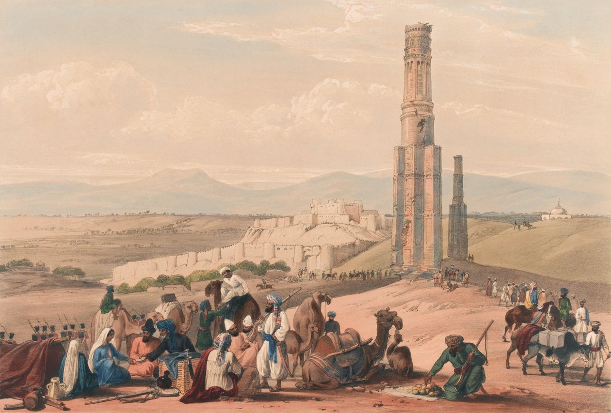 The Fortress and Citadel of Ghazni and the two Minars, c.1839 by James (after) Atkinson