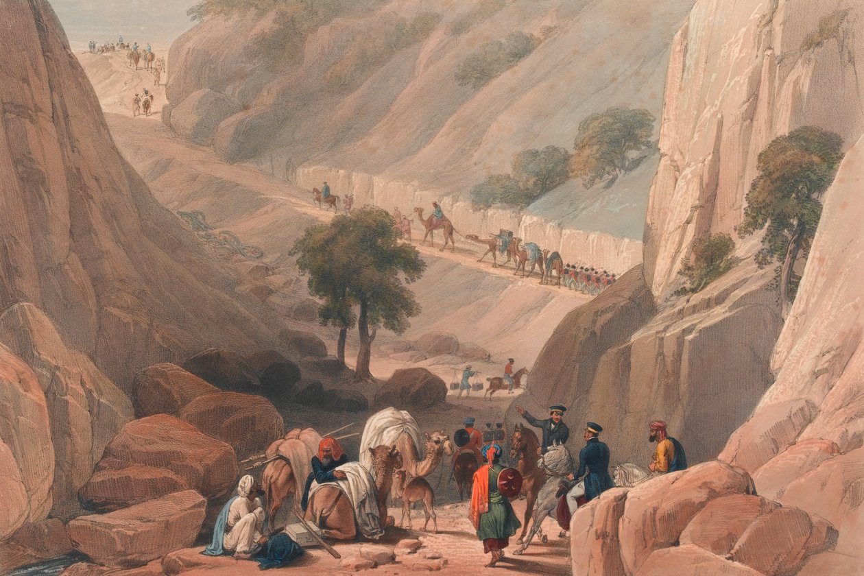 The Troops Emerging from the Narrow Part of the Defile in the Koojah Pass by James (after) Atkinson