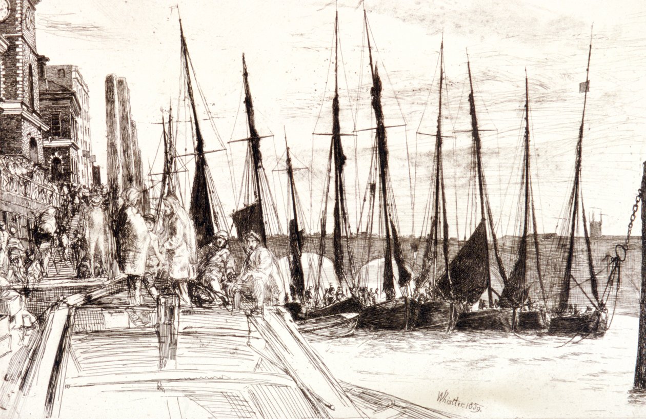 Boats alongside Billingsgate, London by James Abbott McNeill Whistler