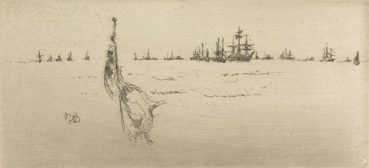 Dipping the Flag, from a set of twelve etchings entitled The Naval Review by James Abbott McNeill Whistler