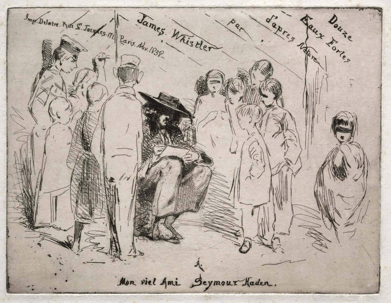 Twelve Etchings from Nature: Title Page - Delauney Sketching by James Abbott McNeill Whistler