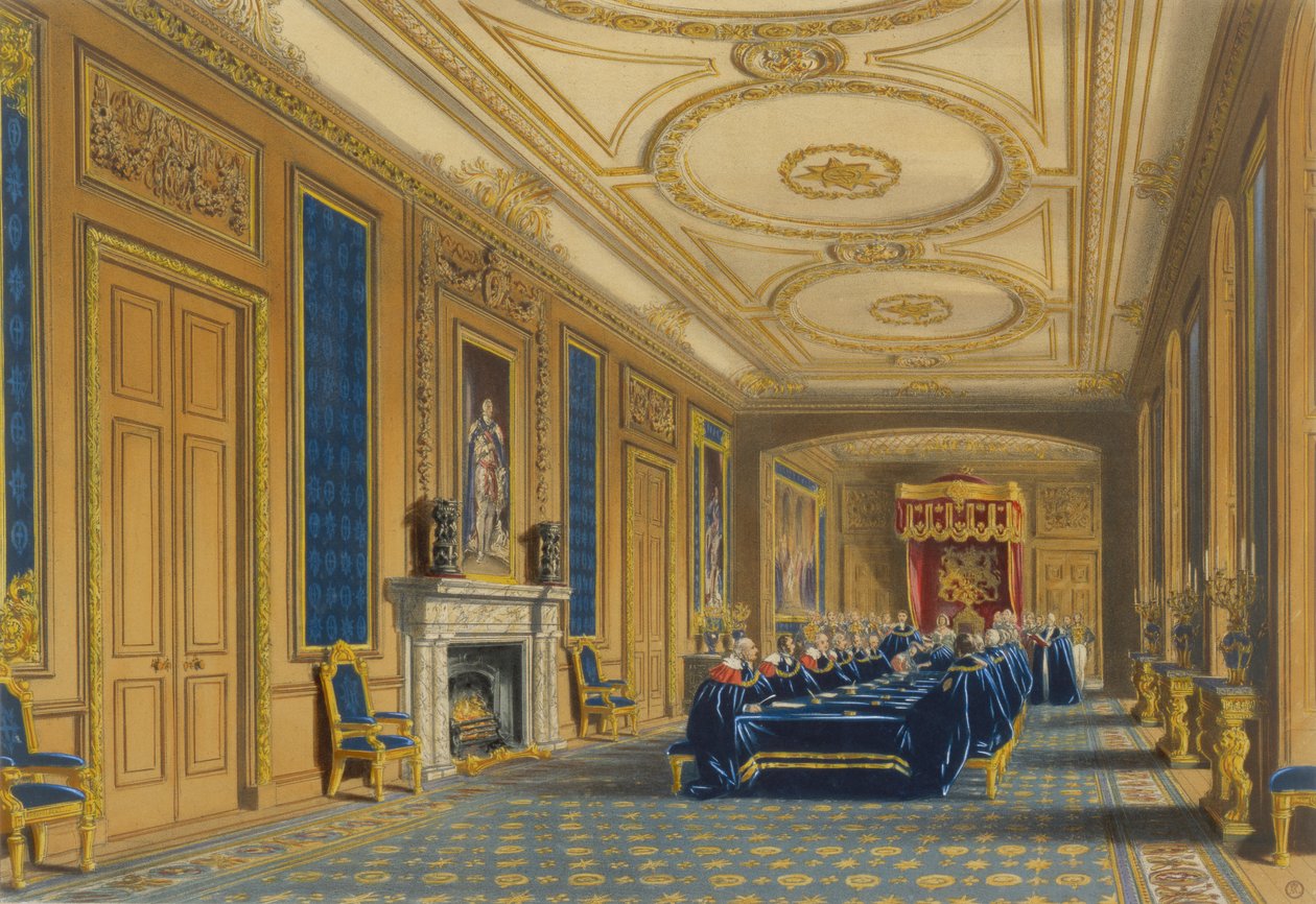 The Throne Room, Windsor Castle - The Installation of the Order of the Garter, 1838 by James Baker after Pyne