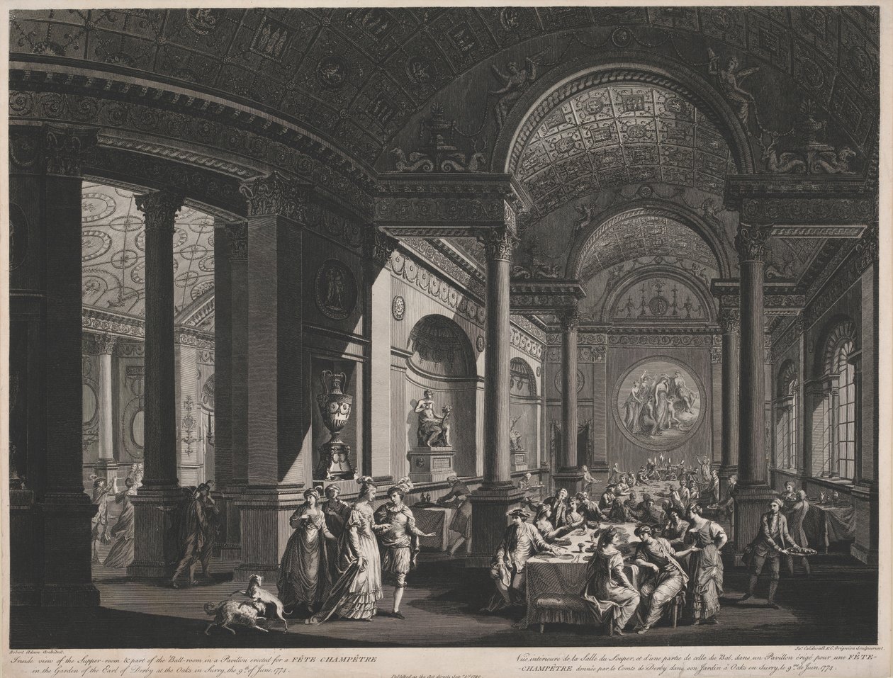 Inside view of the Supper-room & part of the Ball-room in a Pavilion erected for a Fete Champetre in the Garden of the Earl of Derby by James Caldwall