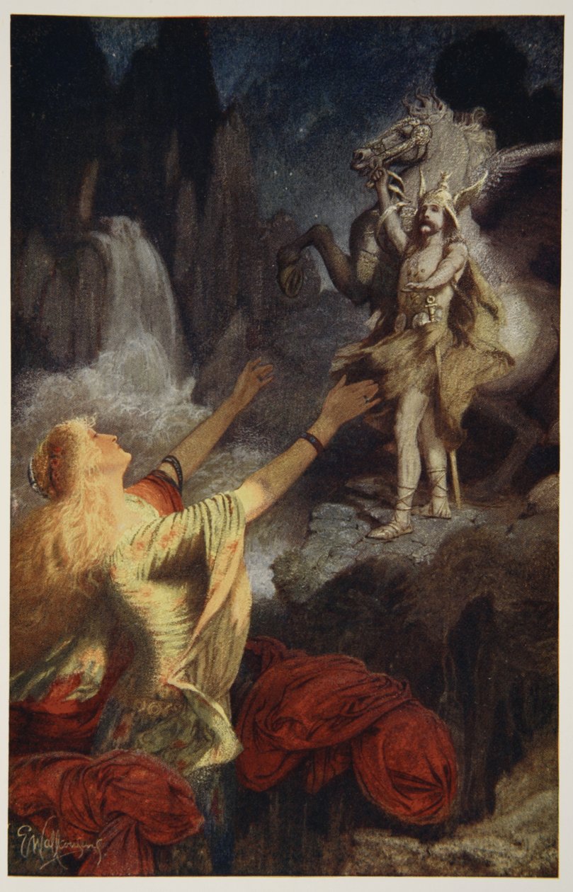 Hundingsbanes return to Valhal, illustration from 