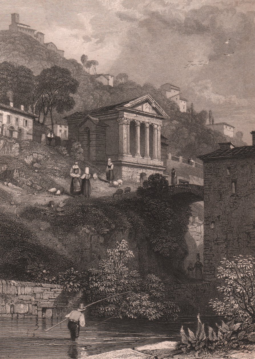 View of Temple of Clitumnus along Clitunno River by James Duffield Harding