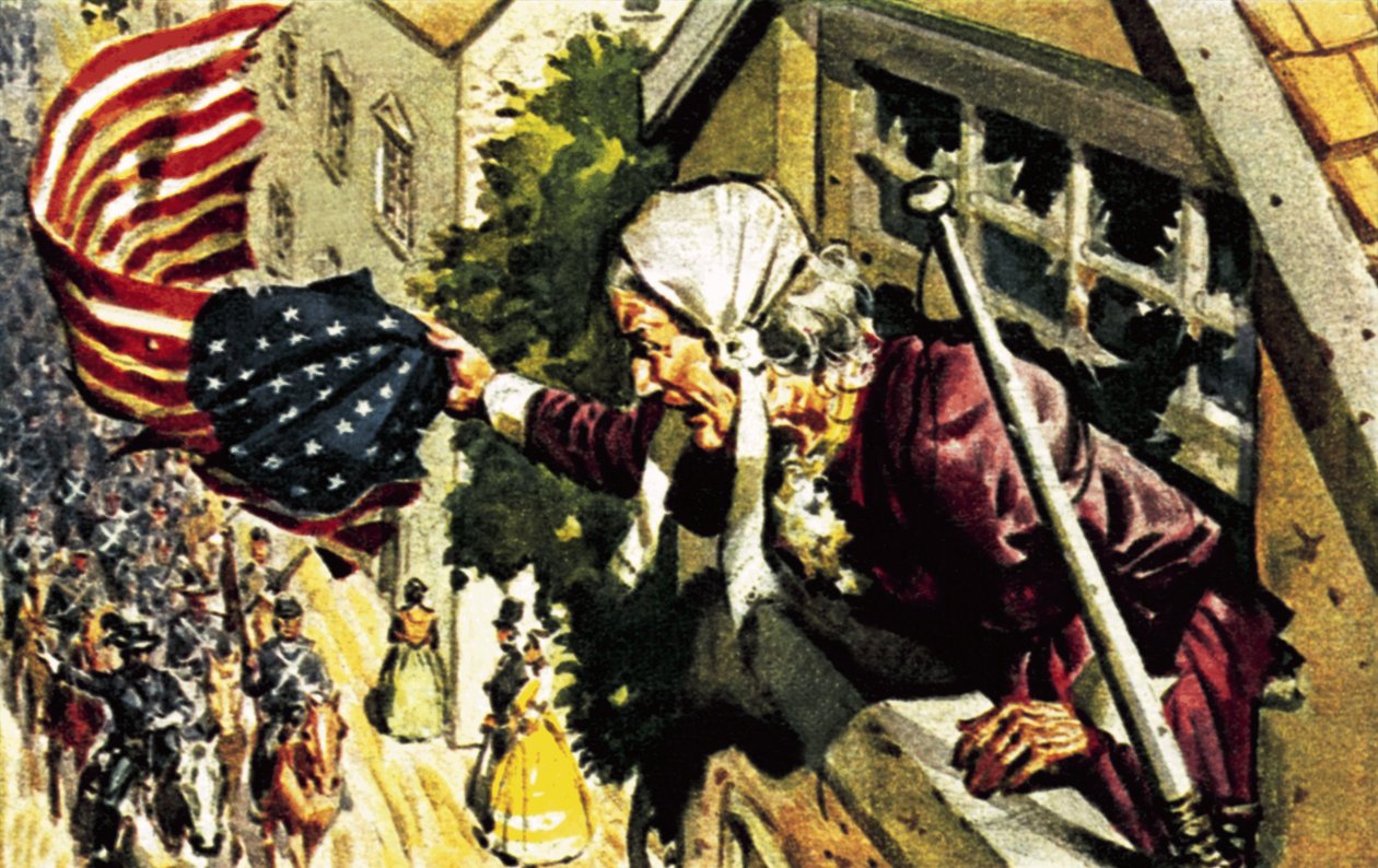 Barbara Frietchie Calling to General Stonewall Jackson During the American Civil War by James Edwin McConnell