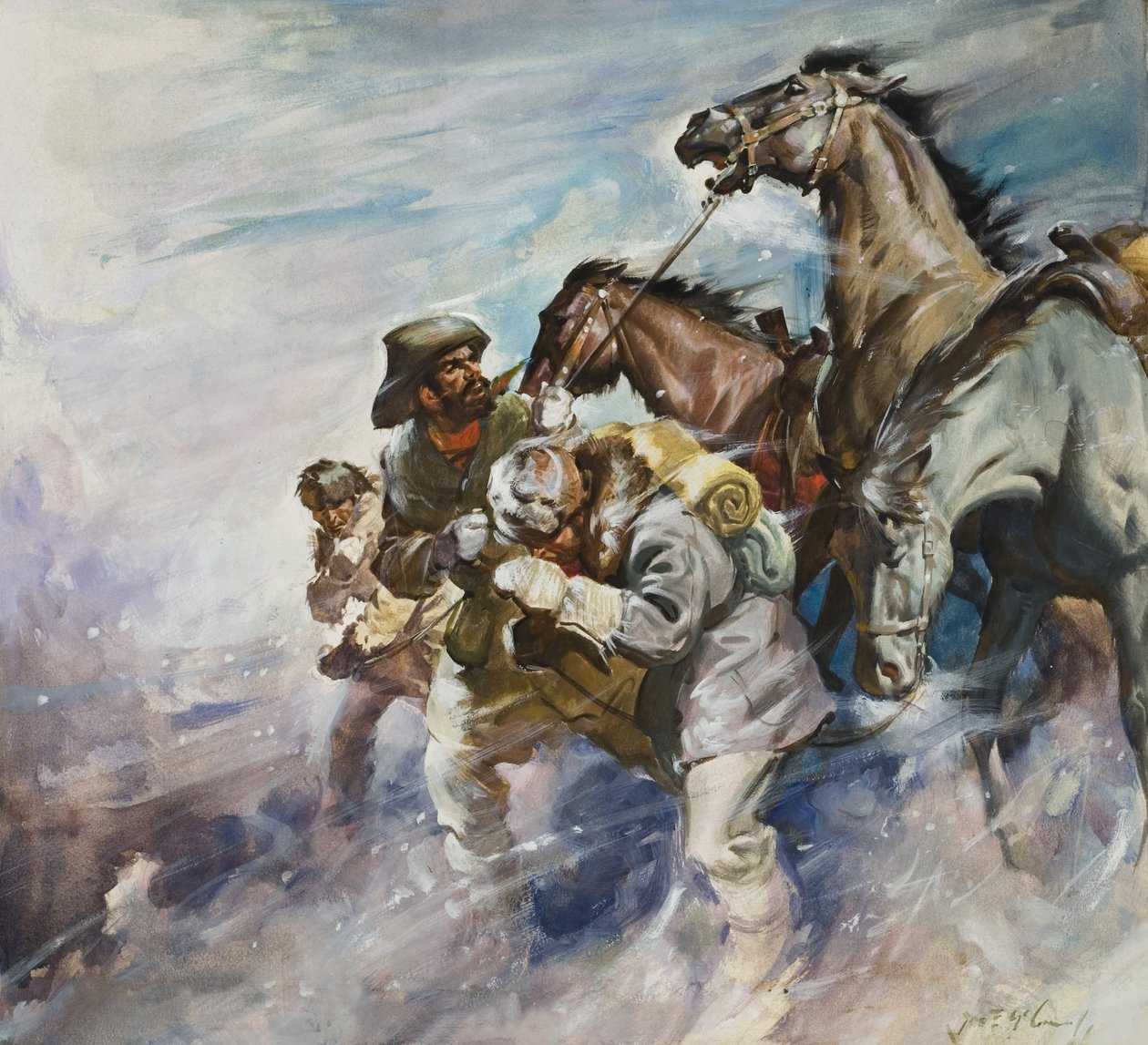 Men and Horses Battling a Storm by James Edwin McConnell