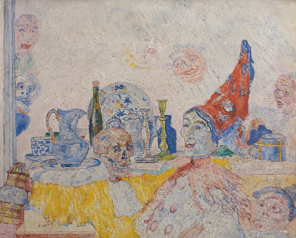 Pierrot and Skeleton in a Yellow Robe by James Ensor