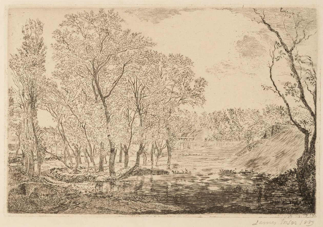 Pond with poplars by James Ensor
