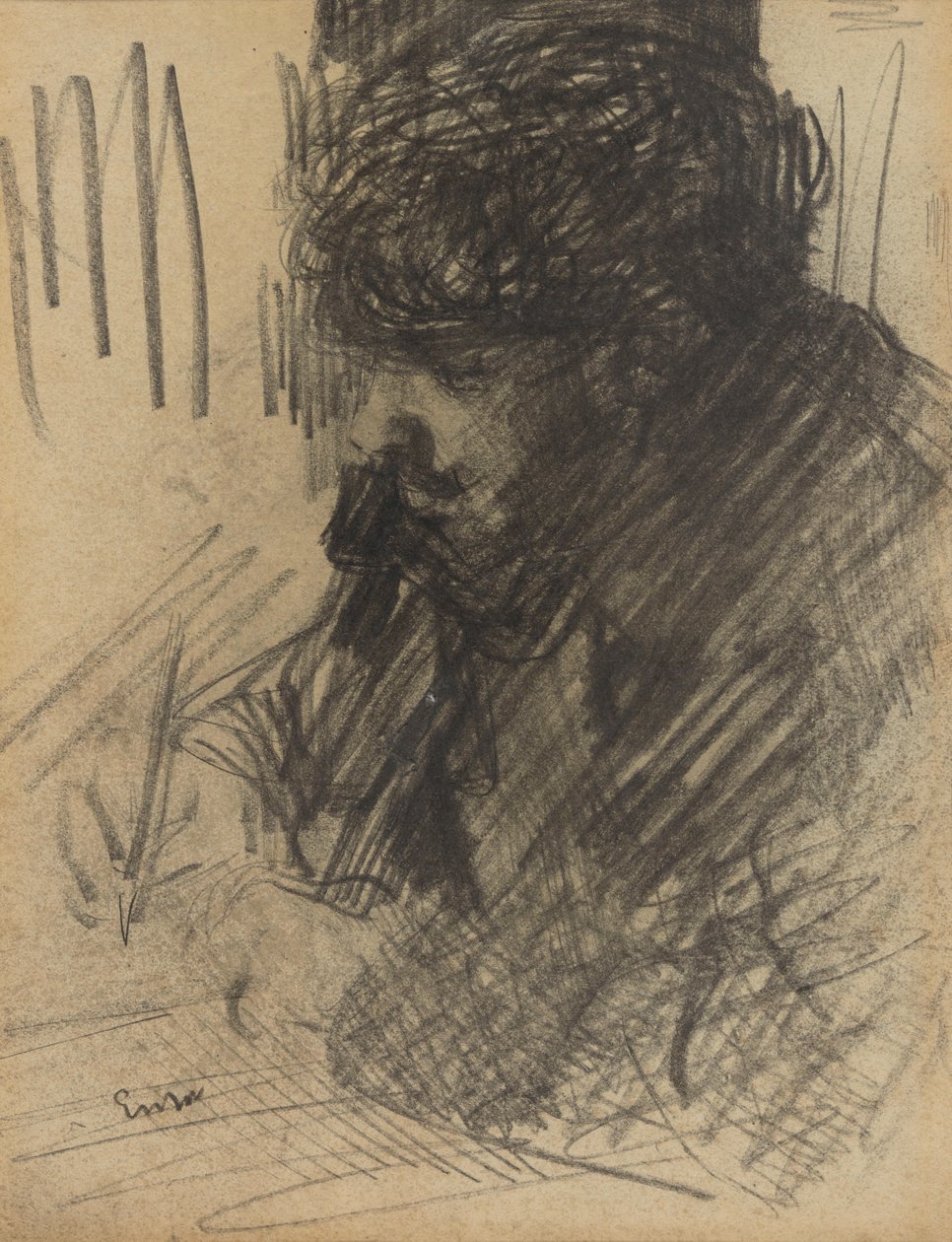 Portrait of Dario de Regoyos Writing by James Ensor