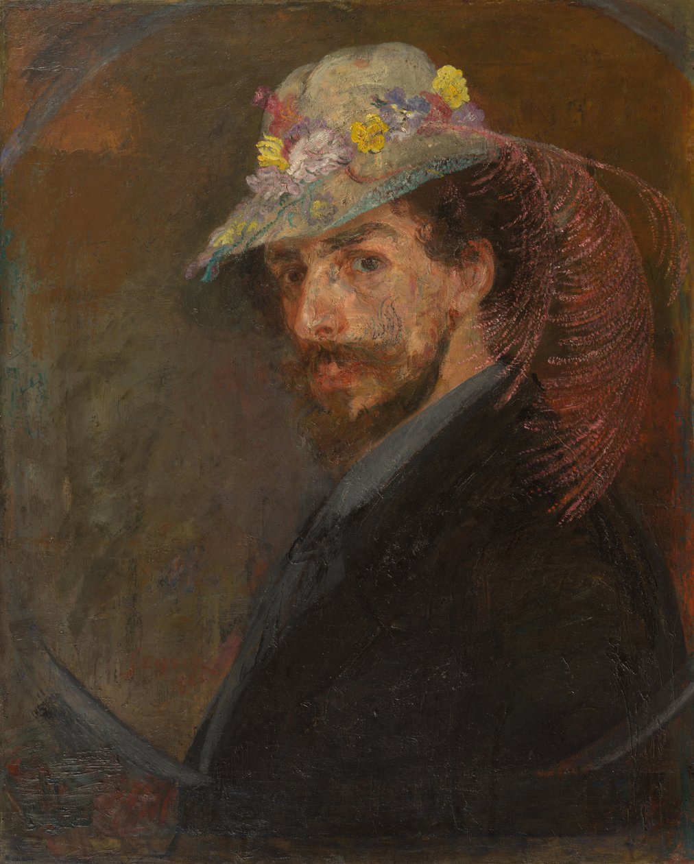 Self-portrait with flowered hat by James Ensor